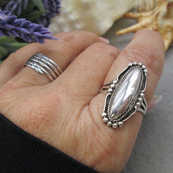 Native American Braided 925 Sterling Silver Elongated Oval Ring>Southwestern - Picture 9 of 11